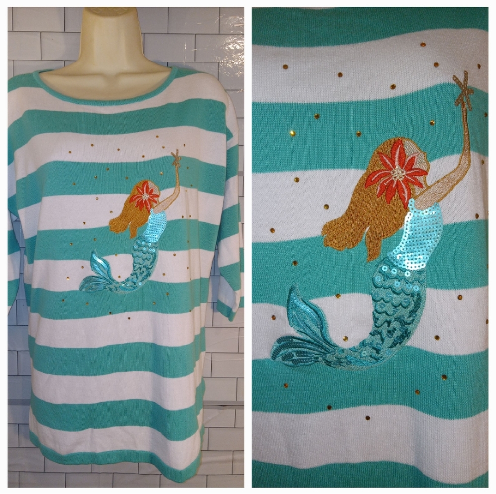 G/C.  Ladies Mermaid striped top size medium - Picture 3 of 9